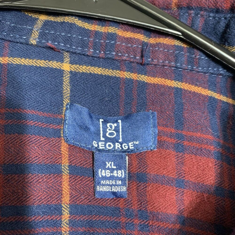 George Men's Plaid Long Sleeve Shirt XL (46-48) Red & Blue Cotton - Picture 5 of 8